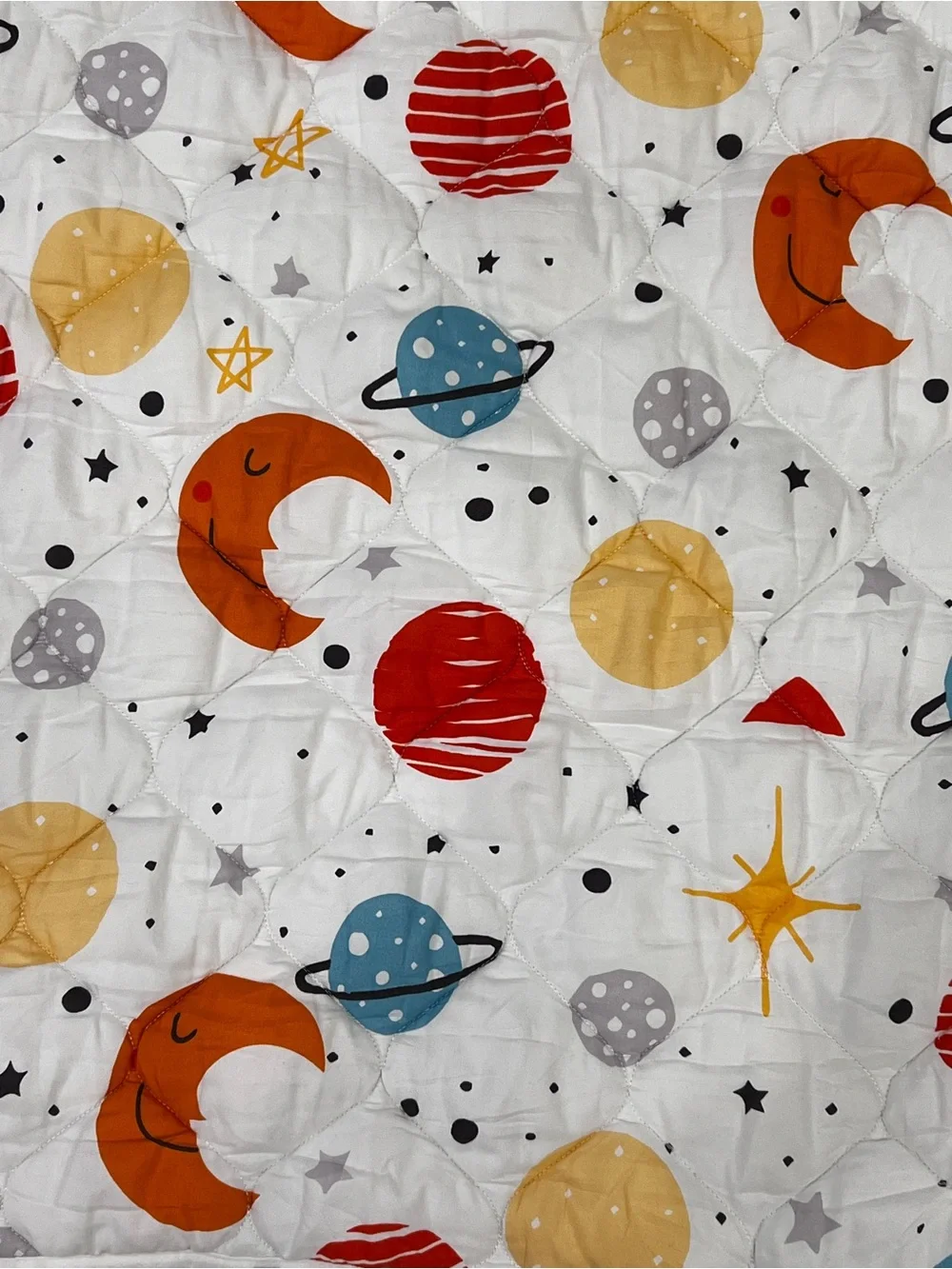 Slip Proof Baby Play Mat - Space Pattern in White, Orange, Blue, Yellow